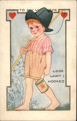 To My Valentine - Look What I Hooked - Boy with Fishing Pole Postcard