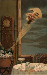 A Happy New Year - Champagne and Moon Postcard