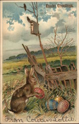 Easter Greetings With Bunnies Postcard Postcard