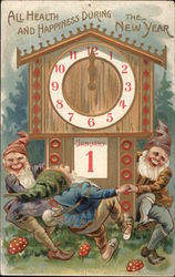 All Health and Happiness During the New Year Elves Postcard Postcard