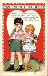 Boy in Plaid Shirt with Girl in White dress and Flowers Postcard