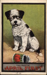 This Must Be April First - Dog with Can of Tomatoes April Fools Day Postcard Postcard