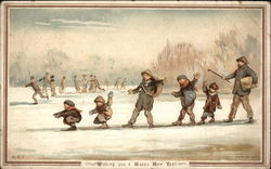 Wishing You A Happy New Year - Children Skating Postcard
