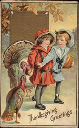 Children Play with Turkeys Postcard