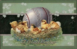 A Glad Easter - Chicks on Nest with Egg Postcard