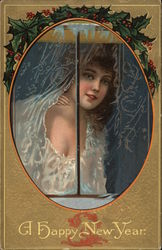 A Happy New Year - Woman Looking Through Window A Happy New Year - Woman Looking Through Window