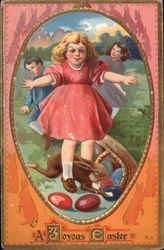A Joyous Easter - Children with Egss and Rabbit With Children Postcard Postcard