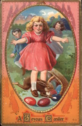 A Joyous Easter - Children with Egss and Rabbit Postcard