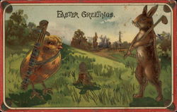 Chick and Bunny Playing Golf Postcard