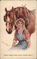 Woman with Plough Horse Postcard