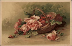 Pink Roses in Basket C. Klein Postcard Postcard