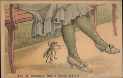 Mosquito Eyeing up Lady's Leg Postcard