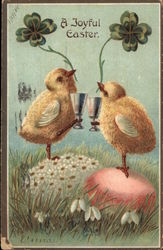 A Joyful Easter - Chicks with 4-leaf Clover Postcard
