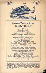 Steamer Western State Tuesday Dinner Menu Cruise Ships Postcard Postcard