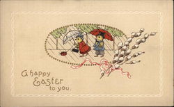 A Happy Easter To You - Chicks with Umbrellas Postcard