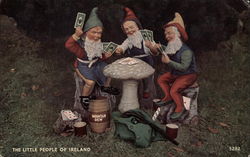 Leprechauns Play Cards Around a Toadstool Postcard