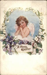 A Happy Easter - Cherub with Flowers Postcard