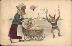 A Rabbit Family Walking Postcard