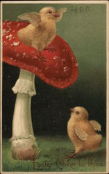 Two Chicks Playing on a Toadstool Postcard