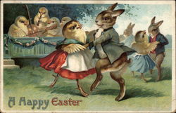 A Happy Easter - Chicks and Rabbits Postcard