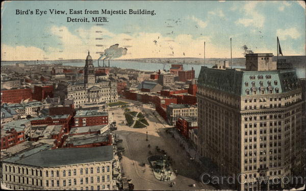 Bird's Eye View, East from Majestic Building Detroit Michigan