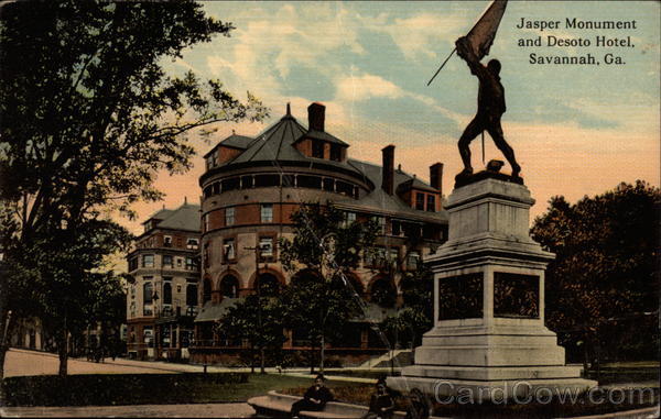 Jasper Monument and Desoto Hotel Savannah Georgia