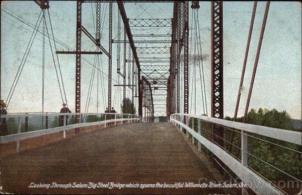 Looking through Big Steel Bridge Which Spans the Beautiful Willamette River Salem Oregon