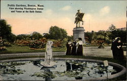 View Showing Washington Statue and Venus at the Bath Statue, Public Gardens Postcard