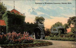 Entrance to Woodmere Cemetery Postcard