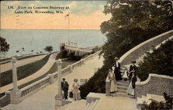 View on Concrete Stairway at Lake Park in Milwaukee Postcard