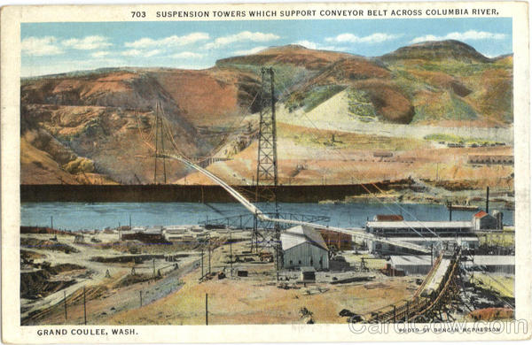 Suspension Tower Which Support Conveyor Belt Across Columbia River Grand Coulee Dam Washington