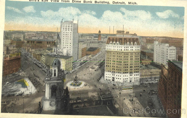 Bird's Eye View From Dime Bank Building Detroit Michigan