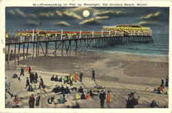 Promenading On Pier By Moonlight Old Orchard Beach, ME Postcard Postcard