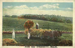 Haying Scene Near Daggett Michigan Postcard Postcard