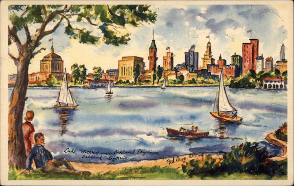 Lake Merrit and Oakland Skyline California Ted Lewy