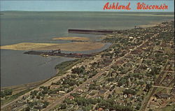 Aerial View of Town and Shoreline Ashland, WI Postcard Postcard