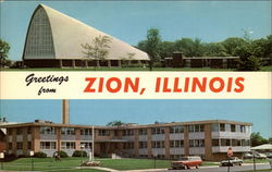 Christian Catholic Church Auditorium and Zion-Benton Hospital Postcard