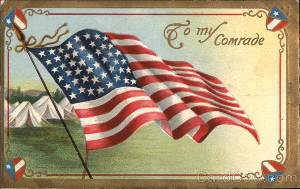 American Flag with White Tents in Background Patriotic