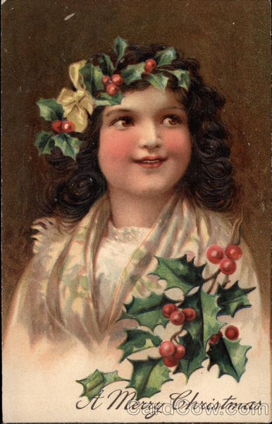 A Merry Christmas - Girl with Holly Children