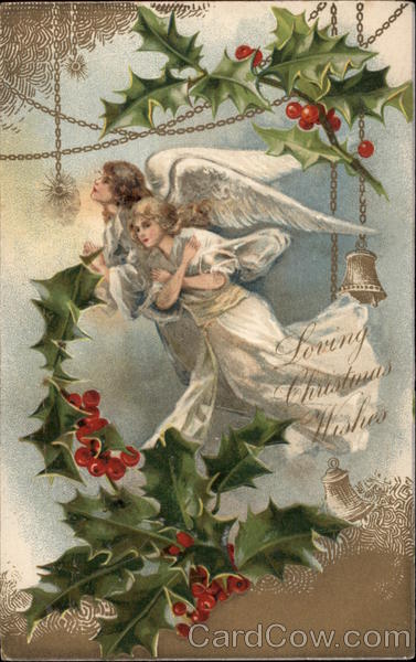 Two Angels and Christmas Holly