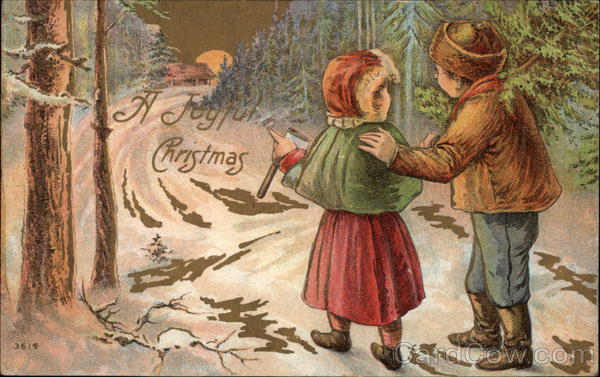 Two Children Walking into the Woods with an Axe
