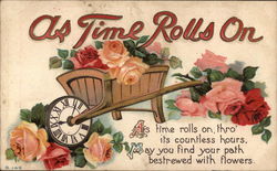 As Time Rolls On Wheelbarrow with Flowers and Clock As Time Rolls On Wheelbarrow with Flowers and Clock