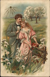 A Couple Walking Through the Floral Fields Postcard