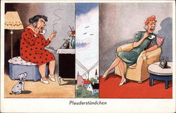 Two Women Gossiping on Phone Comic, Funny Postcard Postcard