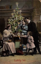 Family in Front of Christmas Tree Postcard