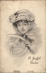 A Joyful Easter - Young Woman Driving a Car Postcard