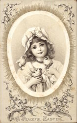 A Peaceful Easter - Young Girl with Chicks Postcard