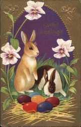 Easter Greetings With Bunnies Postcard Postcard