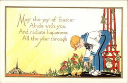 Easter - Boy with Chicks Postcard
