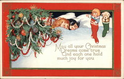 Children Sleeping Dreaming of Christmas Postcard
